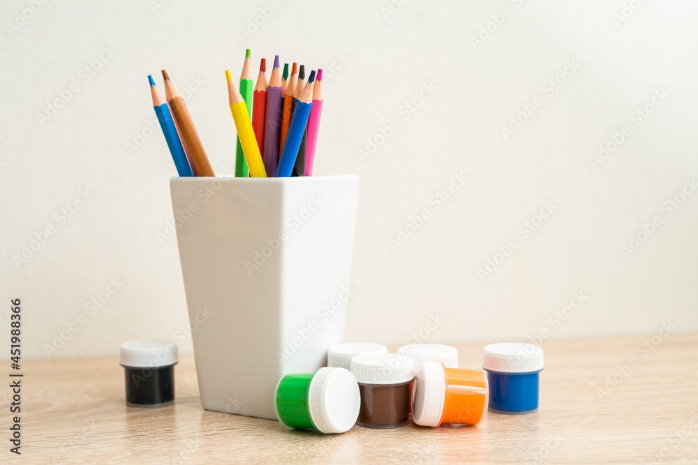Student school desk mock up with colorful office supplies Back to school Student school desk mock up with colorful office supplies Back to school