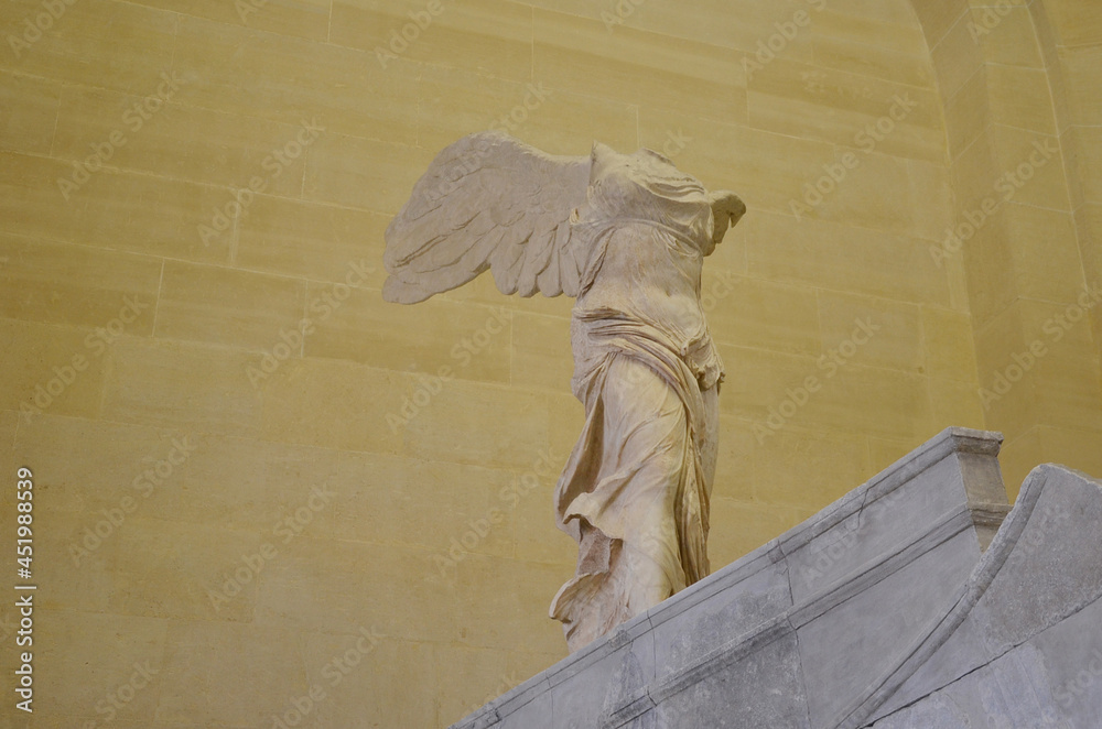 The Winged Victory of Samothrace, also called the Nike of Samothrace, is a  marble Hellenistic sculpture of Nike at Lourve Museum. empty museum during  covid 19 pandemic time. Stock Photo | Adobe Stock