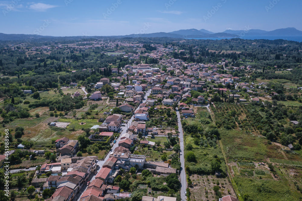 Drone view of Lefkimmi, small town on Corfu - Kerkyra Island, Greece
