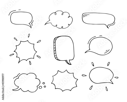 set black contour hand drawn speech bubble vector