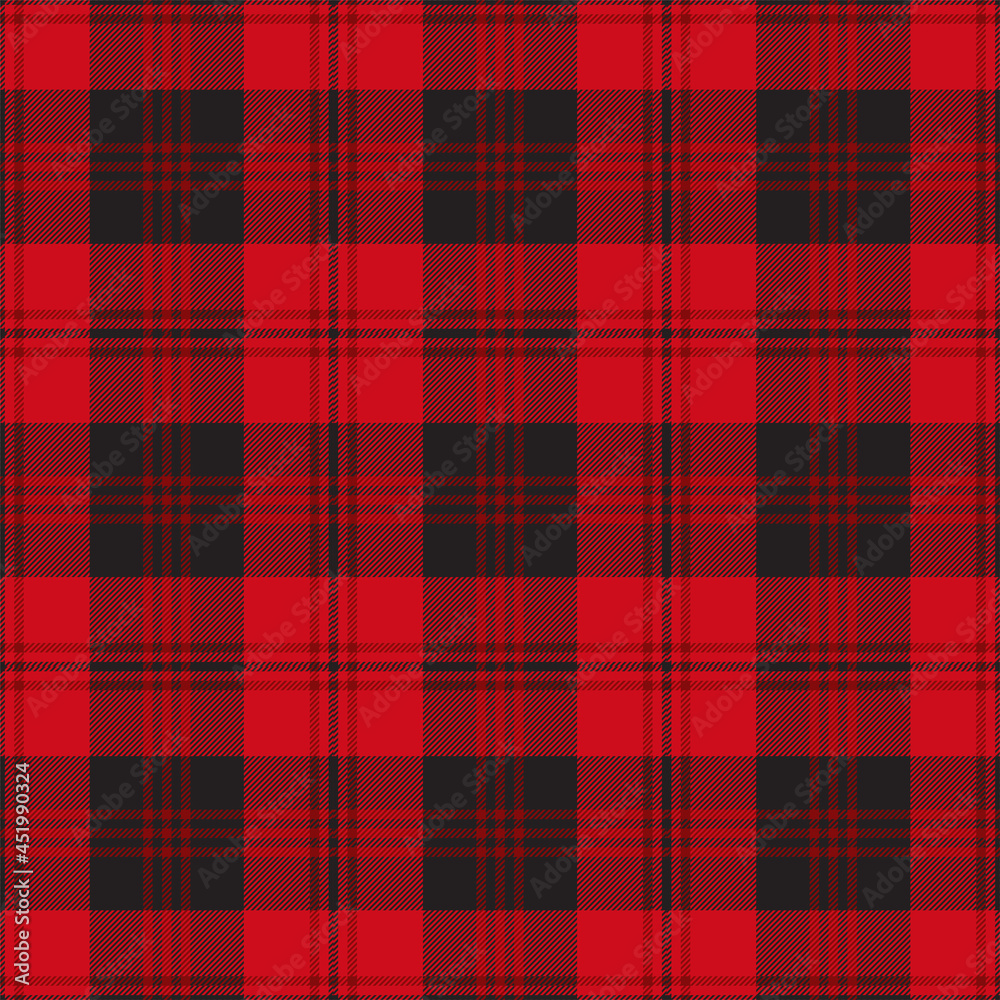 Obraz premium Red and black tartan plaid. Scottish pattern fabric swatch.