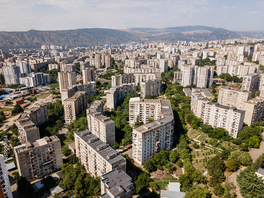 Aerial view of Soviet Union Building architecture in Georgia,Tbilisi district