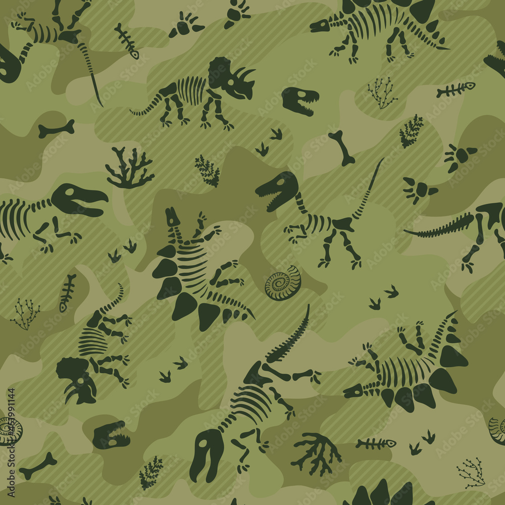 Naklejka premium Seamless camouflage print with dinosaur bones.