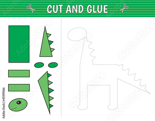 A dinosaur of geometric shapes. Cut and glue. Children's game. Constructor, application.  Vector illustration