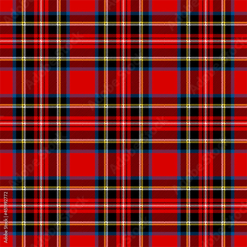 Stewart Royal modern tartan plaid. Scottish traditional pattern fabric swatch. photo