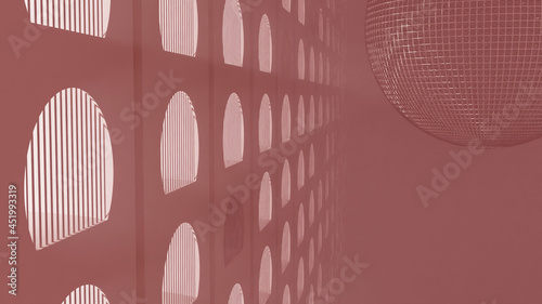 3d Illustration of Sphere and Circular Building. Modern Geometric Wallpaper. Futuristic Technology Design. 3d rendering.