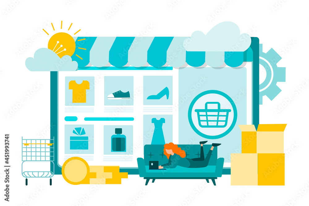 Obraz premium Online internet store, shopping on the couch