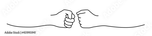 Fist bumping banner hand drawn with single line