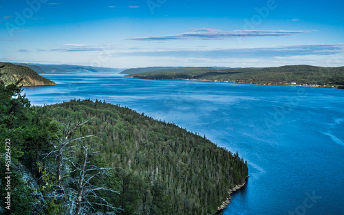 View from Croix du Centenaire, at the top of Eucher hiking trail on the Saguenay Fjord (La Baie, Chicoutimi, Quebec, Canada)