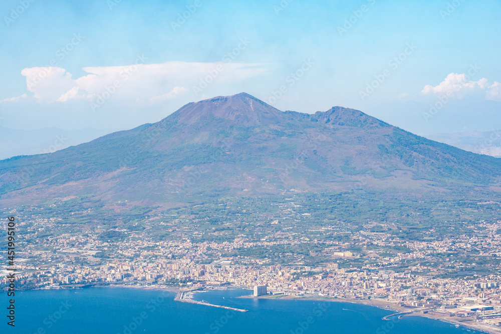 Volcano Vesuvius and Naples seen from Monte Faito, aerial view. Italy