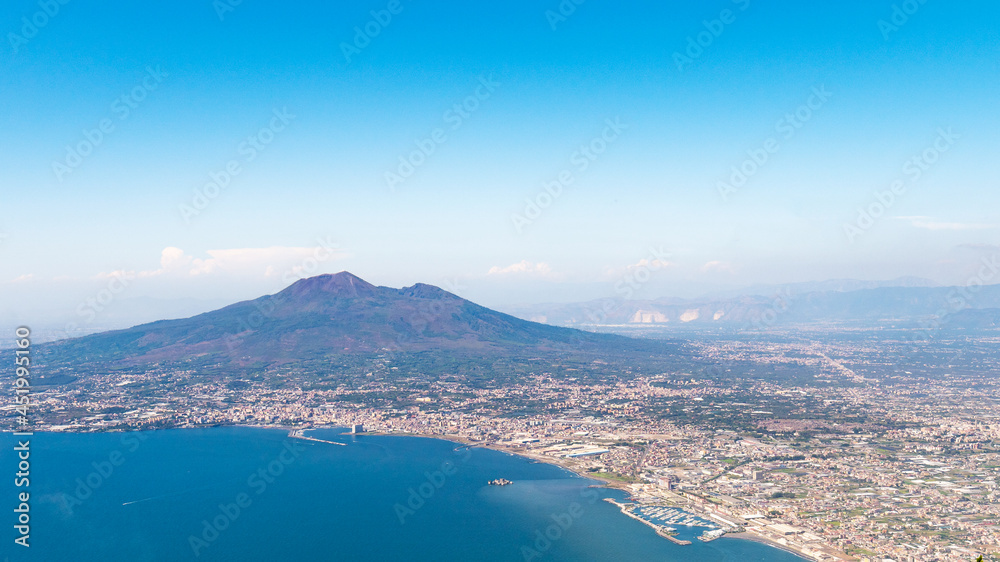 Volcano Vesuvius and Naples seen from Monte Faito, aerial view. Italy