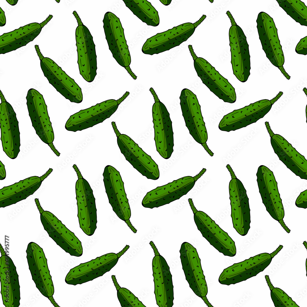 Seamless pattern with doodle tasty cucumbers on white background. Vector image. Seamless pattern with doodle tasty cucumbers on white background. Vector image.