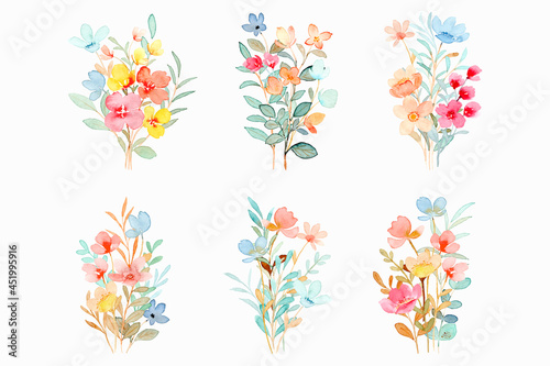 Colorful floral bouquet collection with watercolor © Asrulaqroni