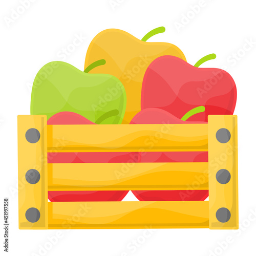 Wooden Crate Fruit Basket Concept Vector Icon Design, Autumn or Fall activities Symbol, Dry weather Sign, Temperate climates Elements Stock illustration