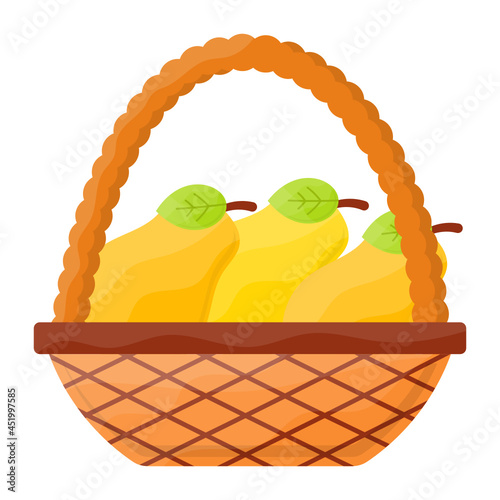 Picnic Basket Concept, Pears in bucket Vector Icon Design, Autumn or Fall activities Symbol, Dry weather Sign, Temperate climates Elements Stock illustration