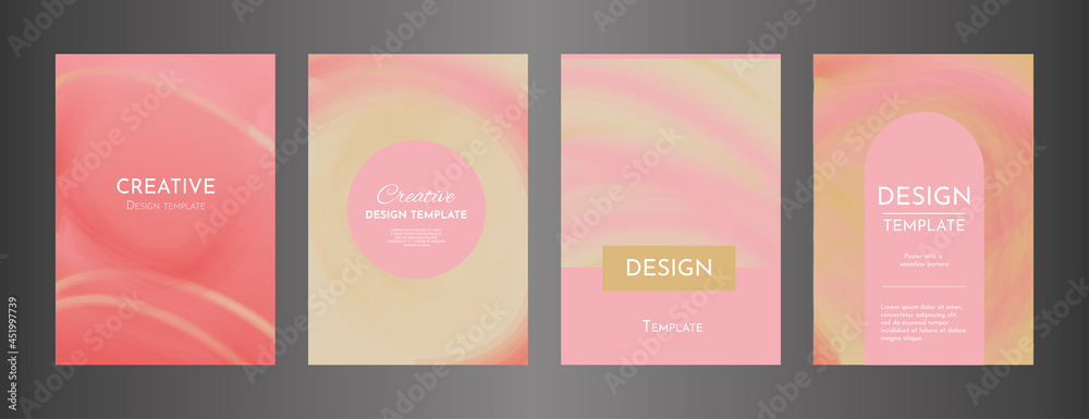 Elegant modern covers. Set of abstract banners in a minimalistic style. Hand-drawn pattern design. Flyers, Web design, Business cards, Book Illustration, Presentations. Colors: pink, gold, white