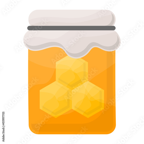Honey Pot Concept, glass jar of delicious organic honey Vector Icon Design, Autumn or Fall activities Symbol, Dry weather Sign, Temperate climates Elements Stock illustration