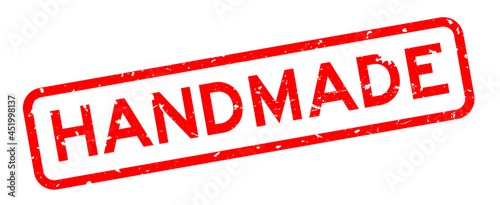 Grunge red handmade word square rubber seal stamp on white background