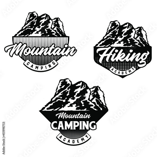 Set of Mountain biking and camping club badge. Vector
