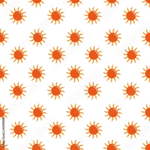 Seamless pattern with suns in retro style. Vector illustration of vintage sun in orange color isolated on white background © Виктория Черная