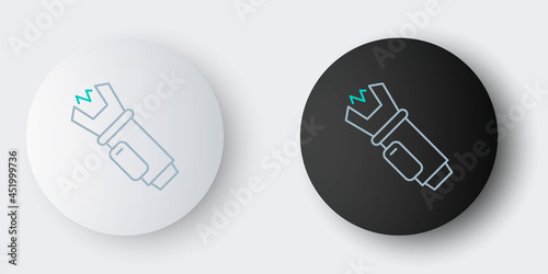 Line Police electric shocker icon isolated on grey background. Shocker for protection. Taser is an electric weapon. Colorful outline concept. Vector