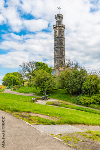 A view across the top of Calton Hill in Edinburgh, Scotland on a summers day