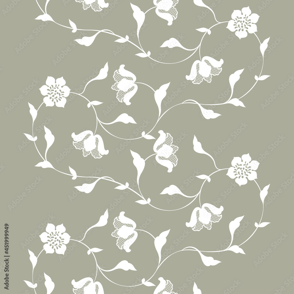Εκτύπωση καμβά SEAMLESS FLOWERS AND LEAVES OF ROCOCO STYLE IN THE FORM OF A VERTICAL SCROLL
