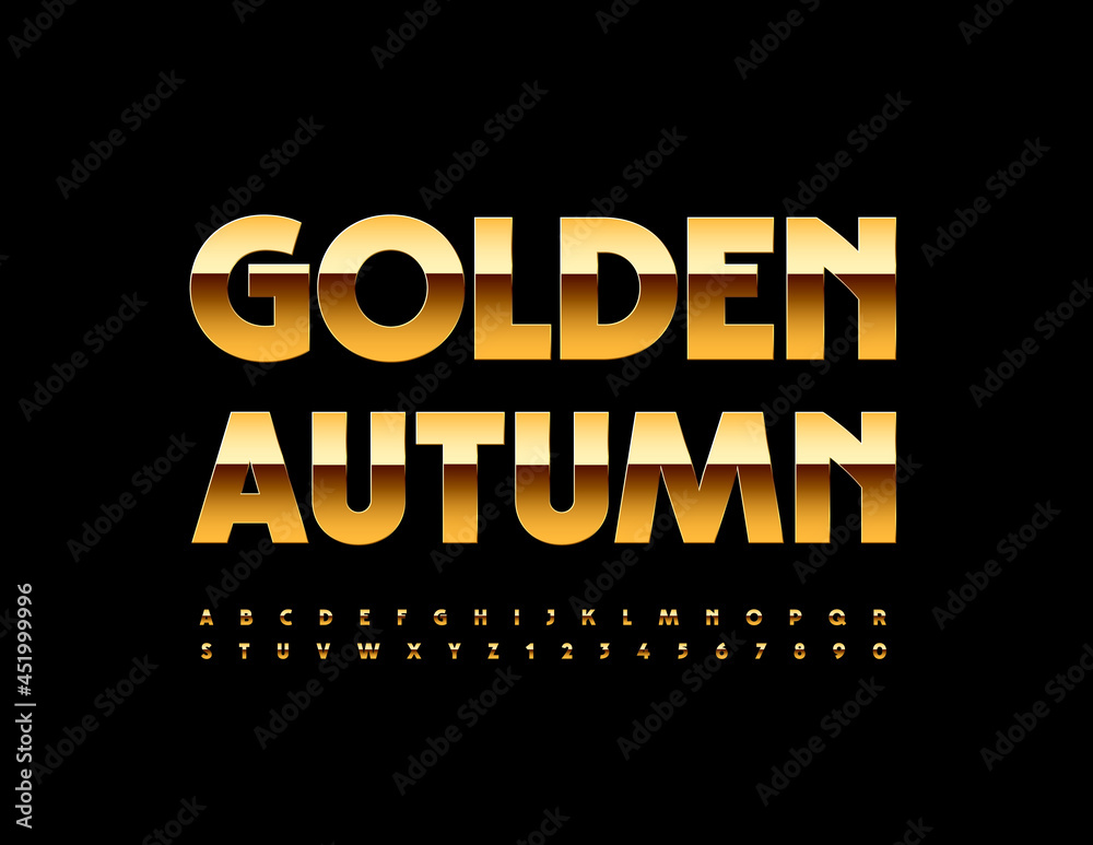 Vector chic card Golden Autumn. Premium modern Font. Elegant Alphabet Letters and Numbers set