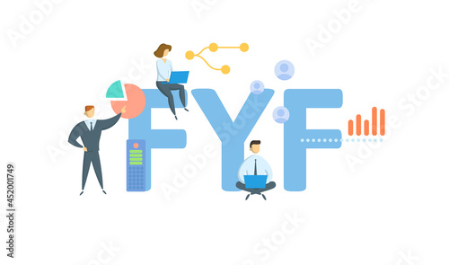 FYF, Full Year Forecast. Concept with keyword, people and icons. Flat vector illustration. Isolated on white.