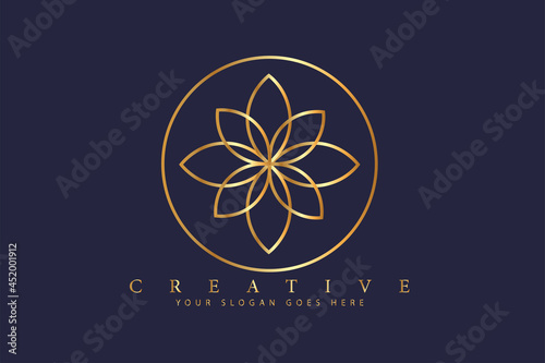 luxury flower gold abstract logo design vector with line art and linear concept style. beauty spa salon logo. cosmetic brand logo.