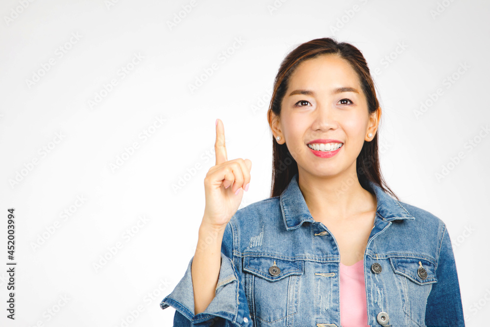 Women pointing hands on the top, expressing ideas, inspiring and creative : Selective Focus Women pointing hands on the top, expressing ideas, inspiring and creative : Selective Focus