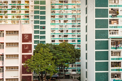 Detail of housing project apartments in Hong Kong, China photo