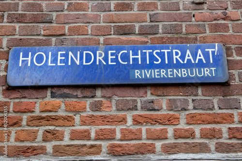 Street Sign Holendrechtstraat At Amsterdam The Netherlands 18-8-2021