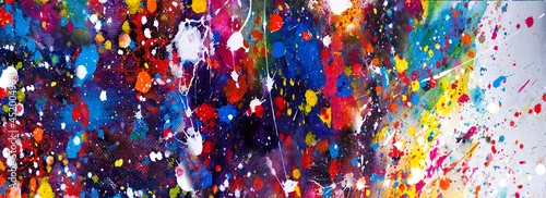 Panel kuchenny z motywem Hand drawn colorful painting abstract art panorama background colors texture.