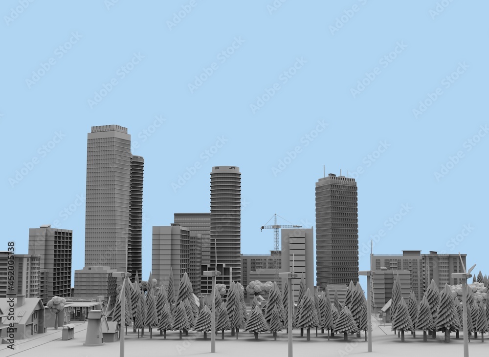 black and white city 3d-rendering