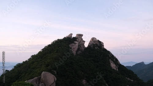 Beautiful close up aerial shot of Bukhansan mountain summit in South Korea photo