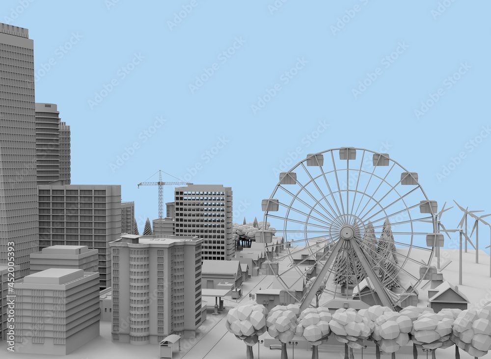black and white city 3d-rendering
