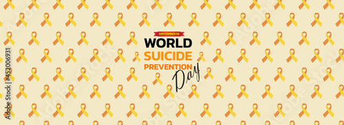 World Suicide Prevention Day concept with awareness ribbon. Design for poster, greeting card, banner, and background.
