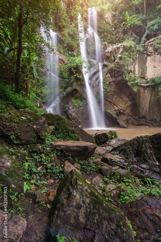 Mork fa Waterfall, Double Waterfal in deep forest Chiang Mai, Thailand
