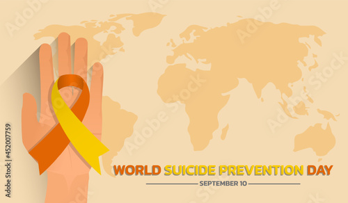 World Suicide Prevention Day concept with awareness ribbon. Design for poster, greeting card, banner, and background. photo