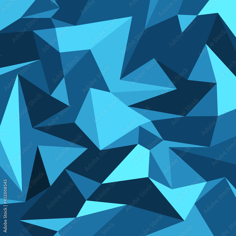 Abstract geometric background of triangles in blue colors. Beautiful polygonal mosaic. This illustration can be used for your design, with space for your text