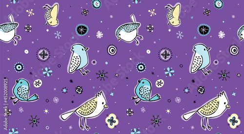 Canvas Print Pretty, hand-drawn birds in a repeating pattern