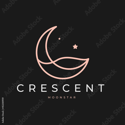 elegant crescent moon and star logo design line icon vector in luxury style outline linear