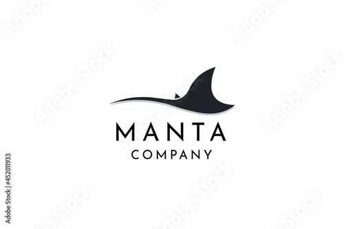 Silhouette of Tropical Black Manta Ray Logo Design.