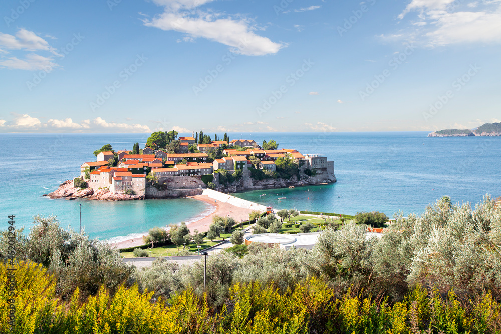 Sveti Stefan peninsula on the Adriatic Sea in Budva, Montenegro