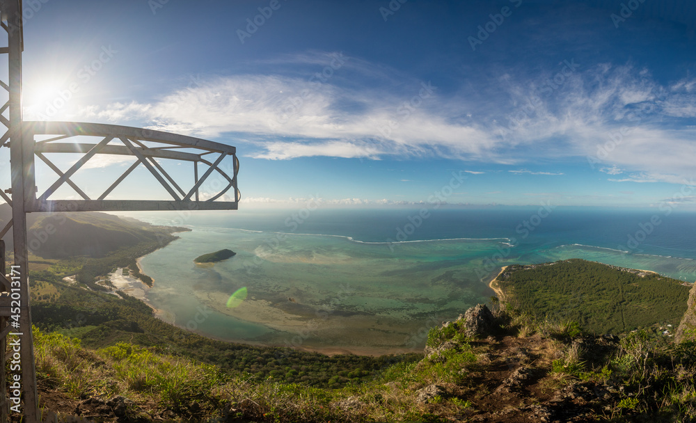 Mauritius - holiday paradise view from its popular mountain Le Morne Brabant, view at the ocean.