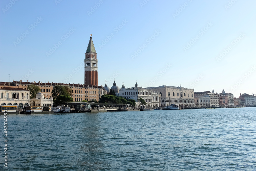 Across the Grand Canal from the Doge's Palace and St Mark's Campanile in Venice, Italy