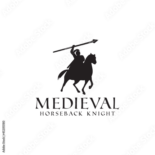 Horse medieval knight silhouette logo design