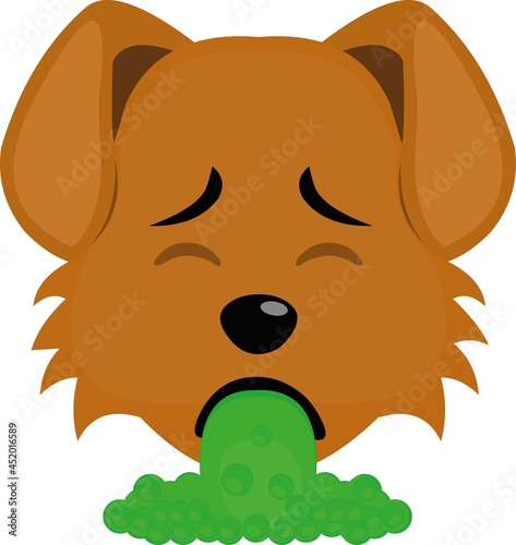 Vector emoticon illustration of the face of a cartoon dog vomiting