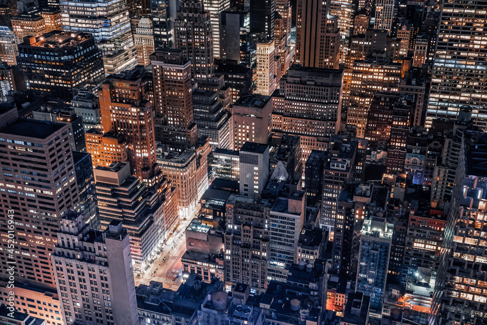 Bird eye view of illuminated Manhattan, New York City. Bird eye view of illuminated Manhattan, New York City.